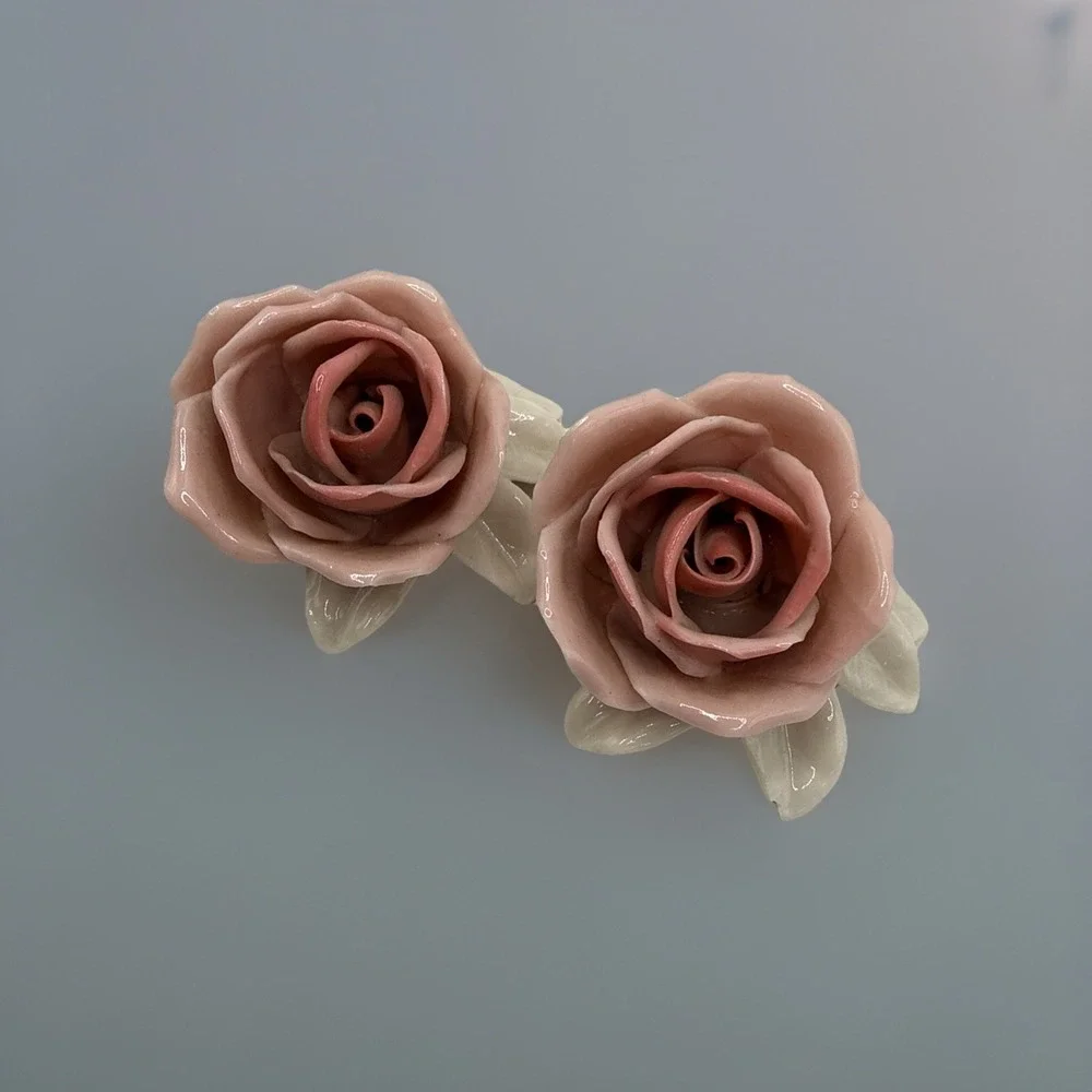 2 Antique Karl Ens Porcelain 2 Pink Roses - Made in Volkstedt Germany